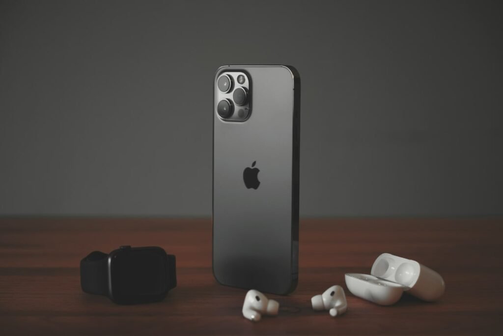 iPhone 15 Pro Max, Apple Watch, and AirPods, premium Apple devices showcasing seamless design and advanced features.