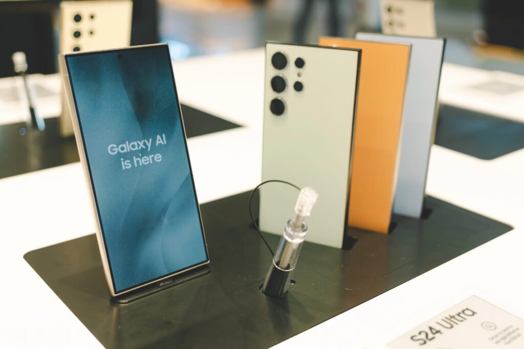 Samsung Galaxy S24 showcasing its software interface with integrated AI features for enhanced performance and user experience.