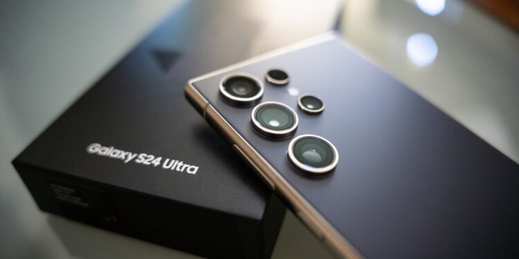 Samsung S24 Ultra is a premium smartphone with a sleek design, advanced features, and a stunning camera system, displayed with elegant finishing details.